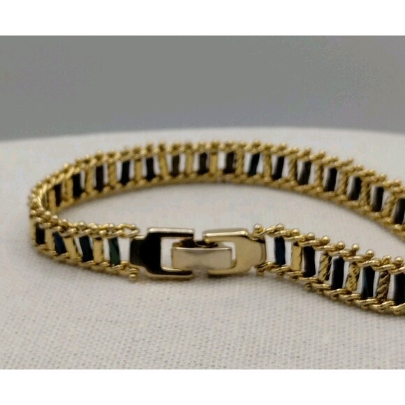 Carnival Glass Iridescent Bracelet Gold Tone Blue Link 7 Inch Premier Design - Picture 3 of 3